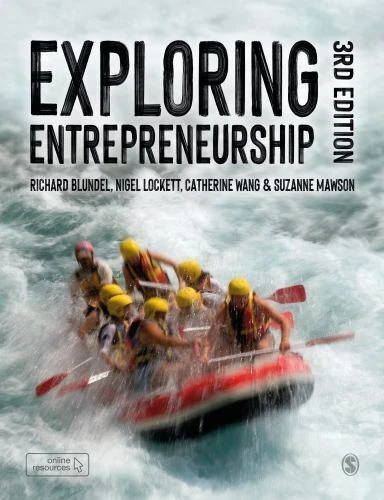 Cover of textbook, Exploring Entrepreneurship, 3rd edition showing a group of people white water rafting