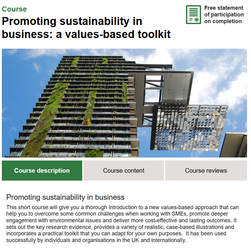 Promoting Sustainability in Business - course image